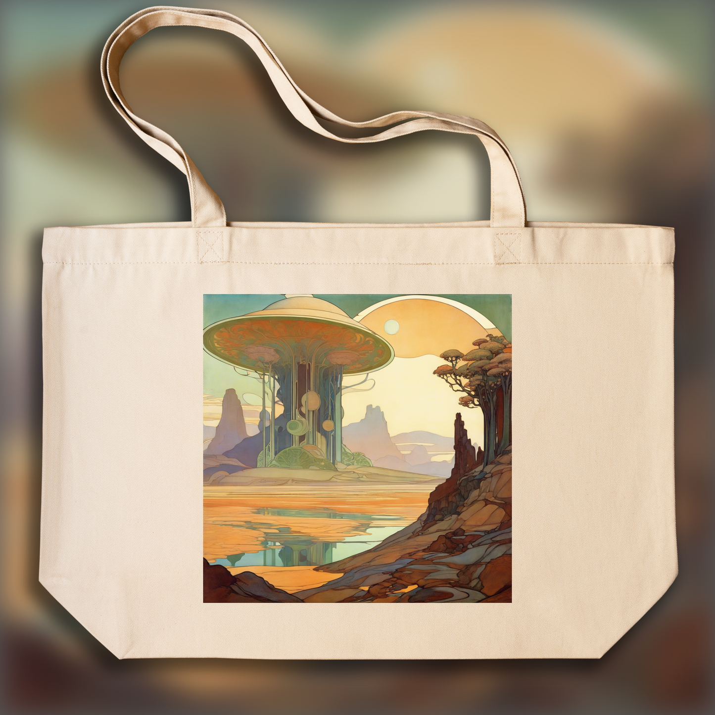 Tote bag - Harmonic Provençal impressionism, structured brushstrokes, Exoplanet landscape - 617456986