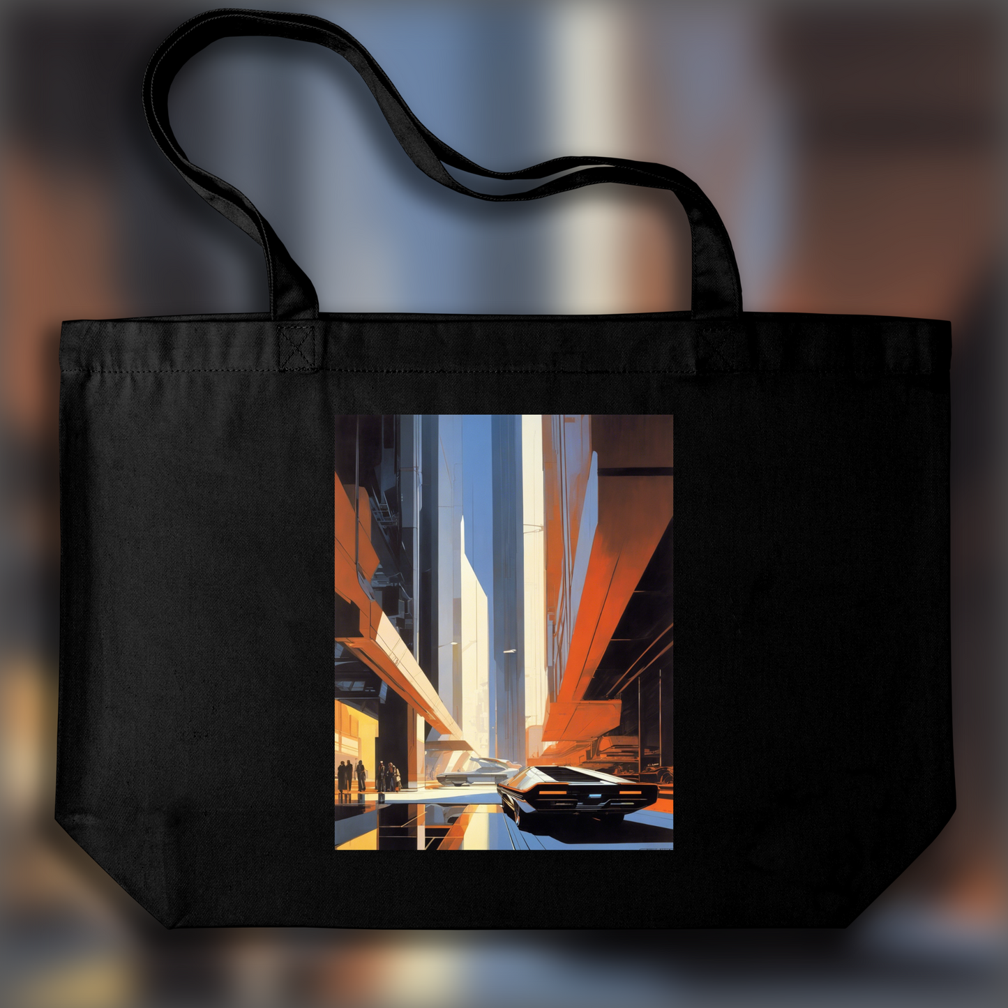 Tote bag - Futuristic American industrial design, Brutalist architecture, city - 1808224320