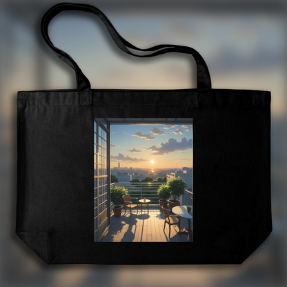 Tote bag - Japanese contemporary anime, A quiet terrace, setting sun - 3054632109