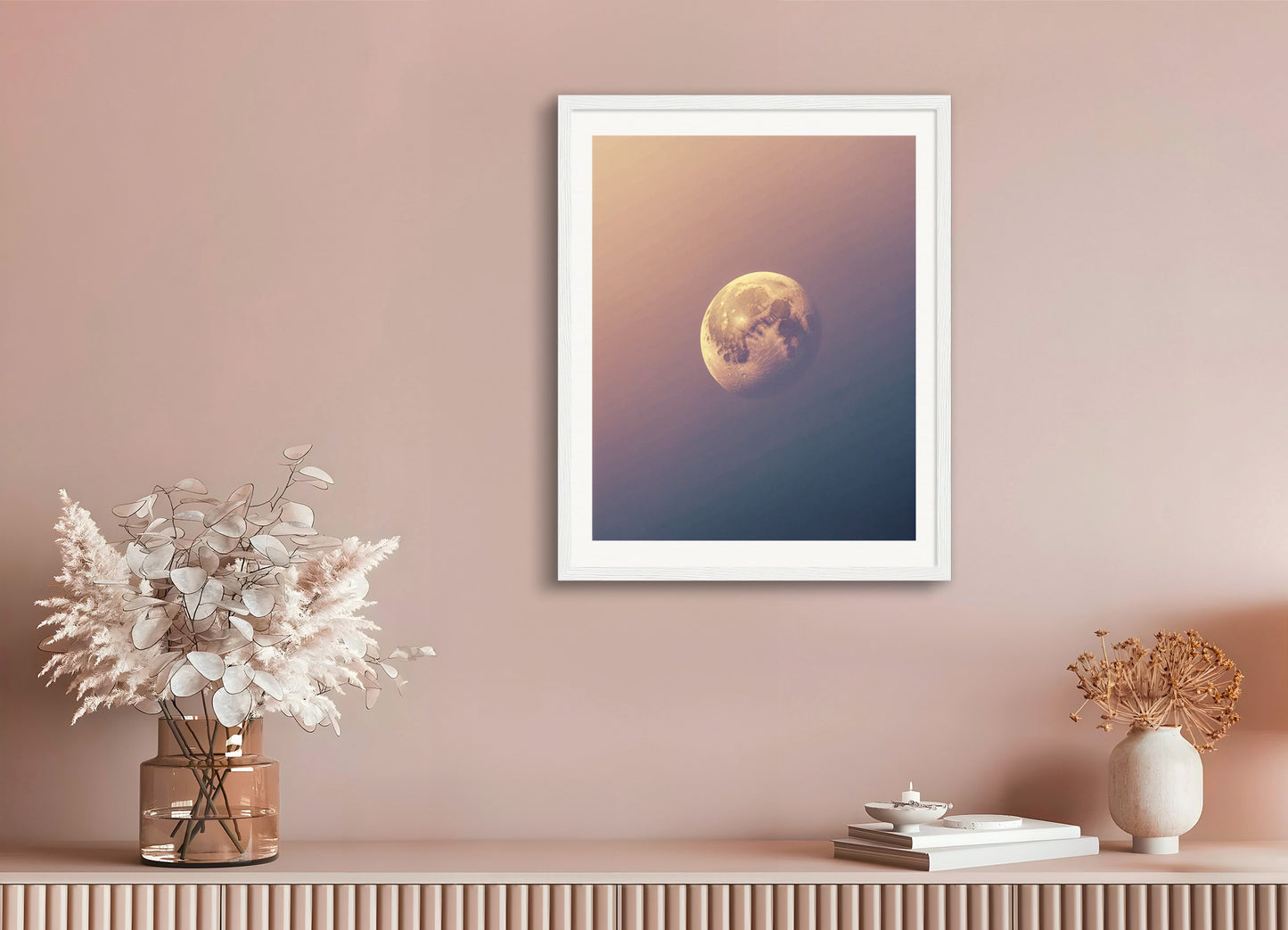 Poster with wood frame: Soothing Abstract Gradients, Moon