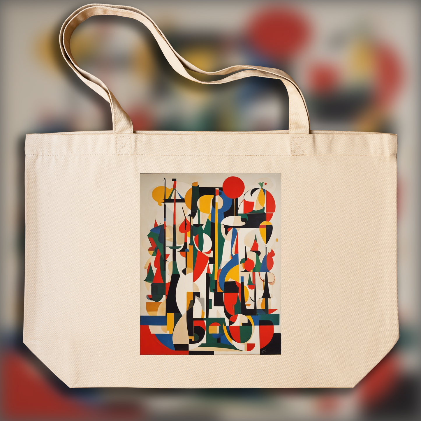 Tote bag - Lignes et figures géométriques aux formes flottantes, art abstrait ludique, Canoë  - 835100282