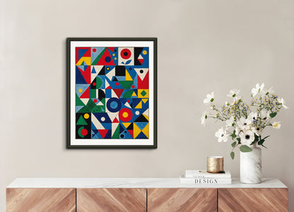 Poster with metal frame: Painting without school, surrealism and neo-primitivism, Geometric patterns