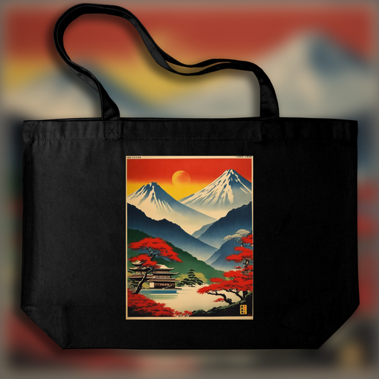 Tote bag - Poster vintage japonais, Montagnes - 1258984430