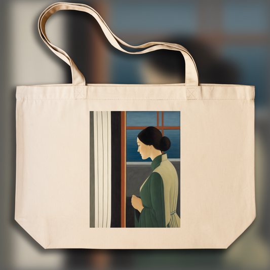 Tote bag - Peinture américaine contemporaire onirique et transcendante, a women looking at the window - 3475385370