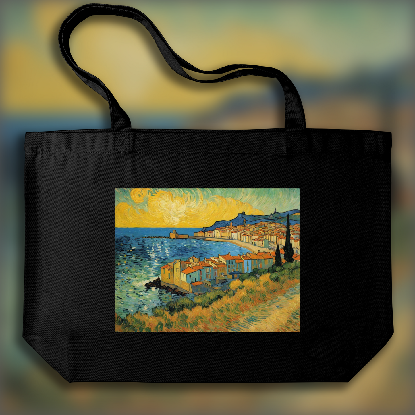 Tote bag - Painting capturing the passionate turbulence of nature and human emotion, Collioure - 3060866836