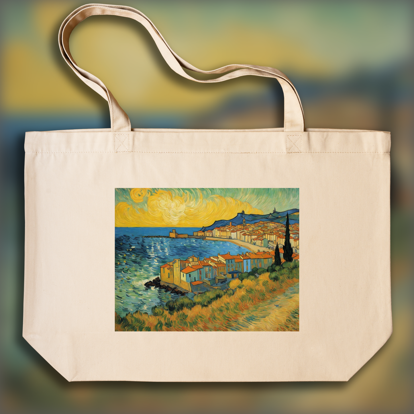 Tote bag - Painting capturing the passionate turbulence of nature and human emotion, Collioure - 3060866836