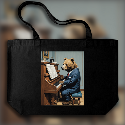 Tote bag - Artiste contemporain japonais kawaï, ours en costume joue du piano - 2777573109