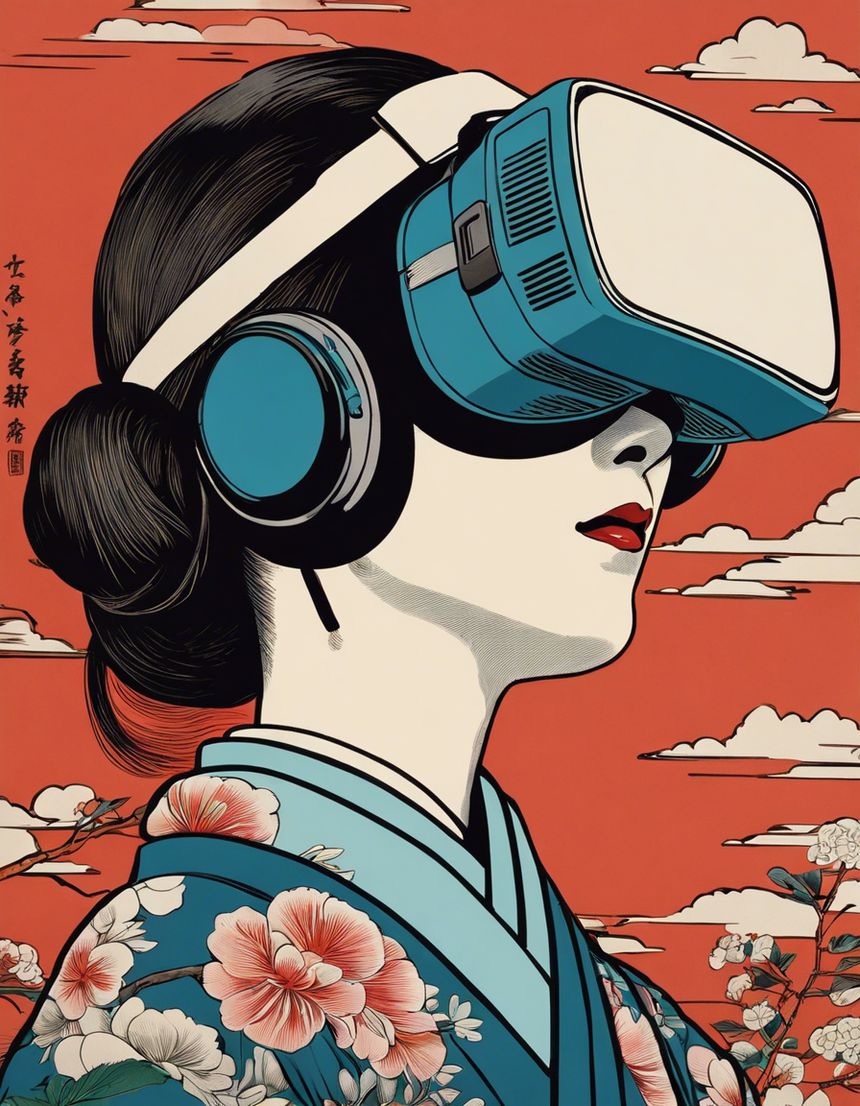 Image - Vues poétiques ukiyo-e, moments fugaces, close up of a women with a virtual reality headset - 146381944