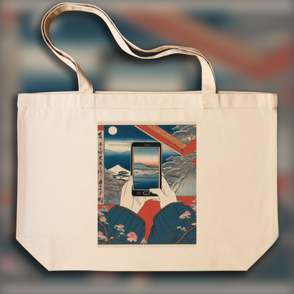 Tote bag - Poetic ukiyo-e views, fleeting moments, hands holding electronic device - 4221460197