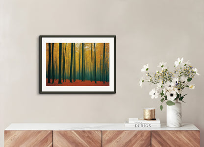 Poster with metal frame: Colorful and abstract images, capturing geometric compositions in landscapes, Forest