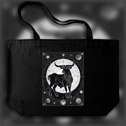 Tote bag - Constellations beautiful drawing, black background, Astrology, Taurus sign - 2178827303