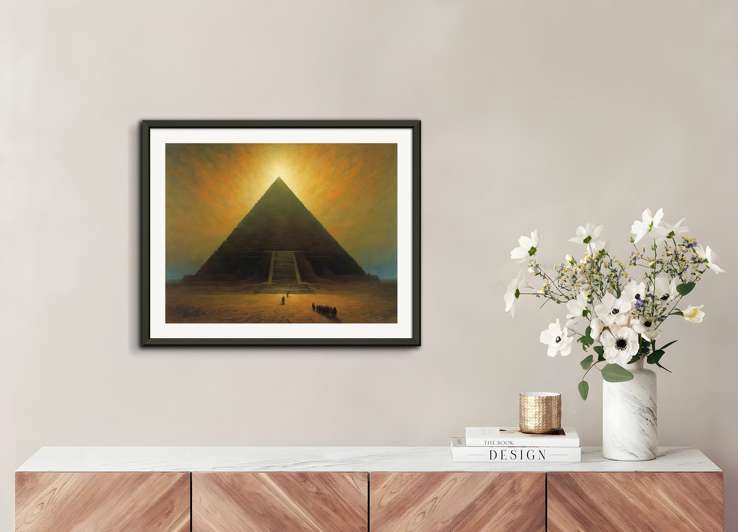 Poster with metal frame: Illustration of deinforced, atmospheric, dark and mystical band illustration, Pyramid