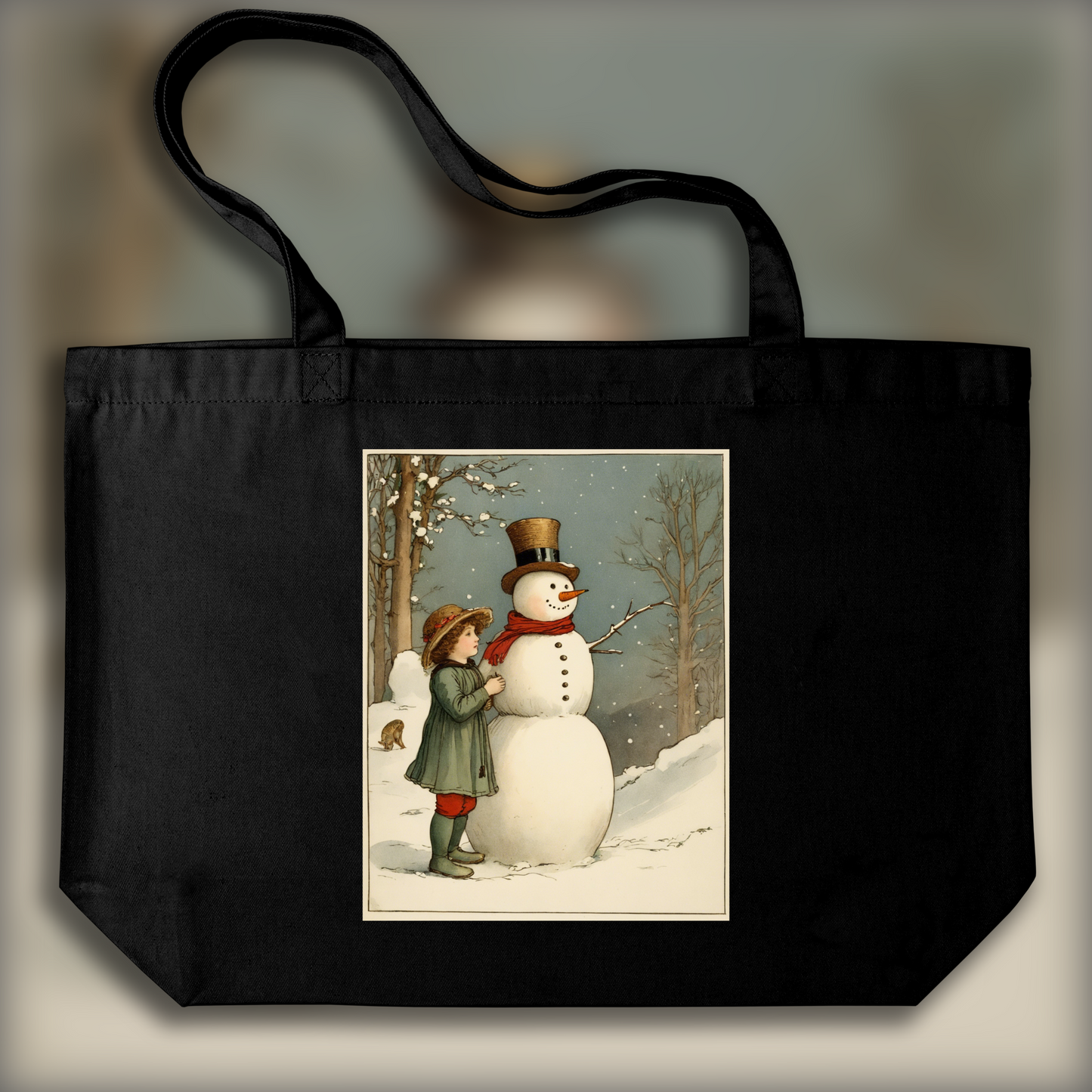 Tote bag - British illustrations, innocent and nostalgic childhood, Snowman - 1720294958