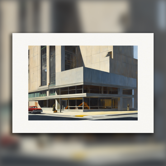 Poster - 20th century realistic American painting, Brutalist architecture, city - 1418294387