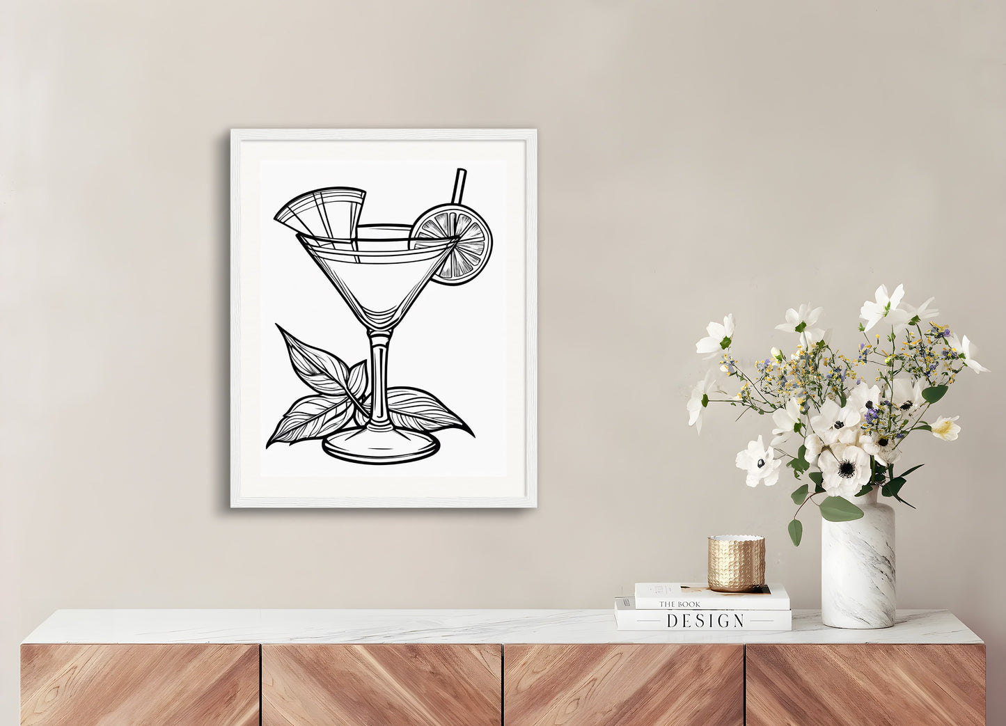 Poster with wood frame: Coloring page, Cocktail