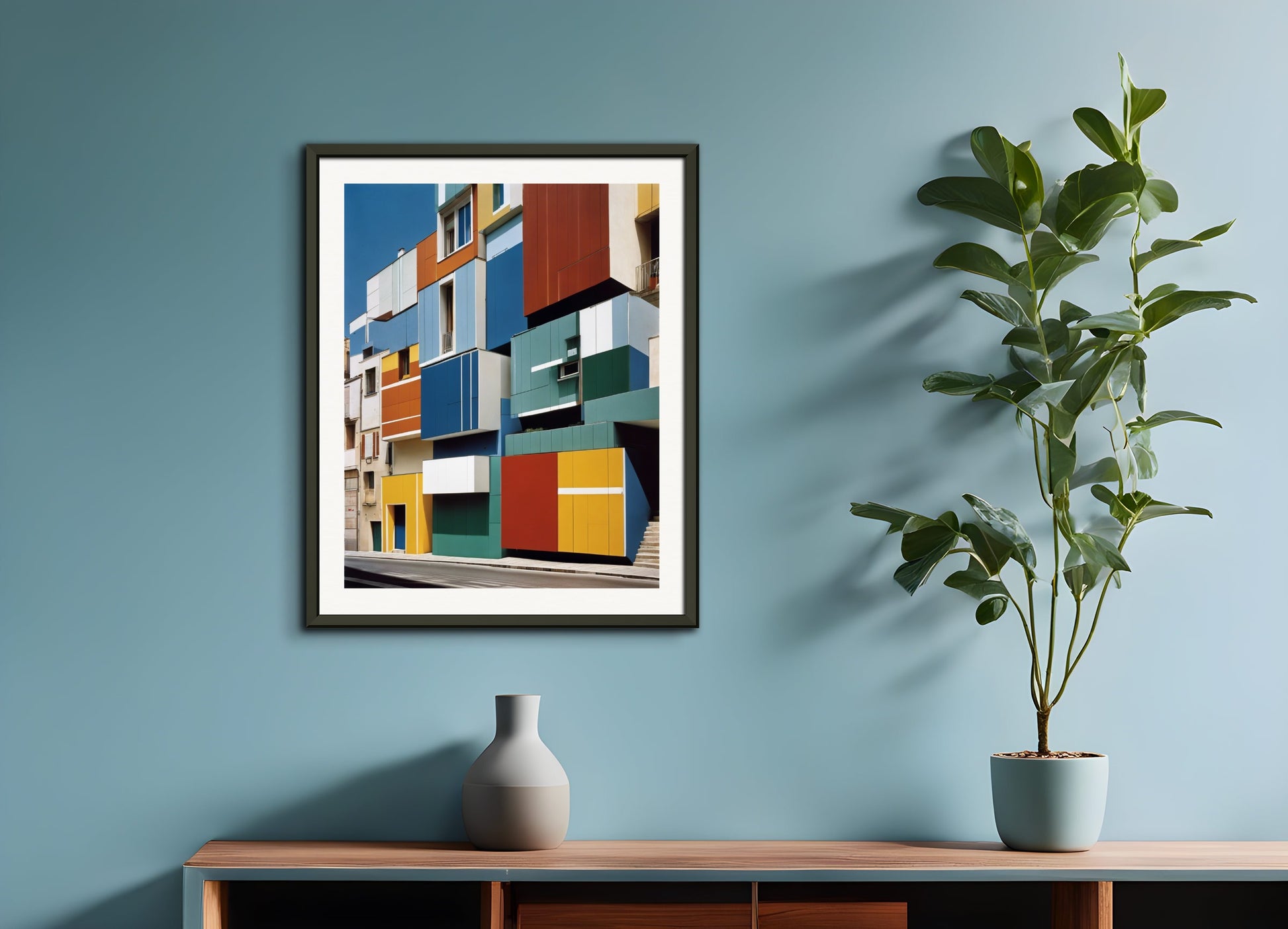 Poster with metal frame: Colorful and abstract images, capturing geometric compositions in landscapes, 