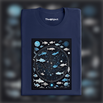 T-Shirt - Constellations beautiful drawing, blue color on black background, Astrology, fishes - 3410702061