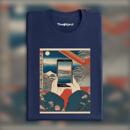 T-Shirt - Vues poétiques ukiyo-e, moments fugaces, hands holding electronic device - 4221460197