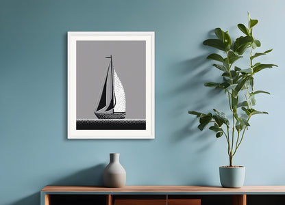 Poster with wood frame: Halftone dot, Boat