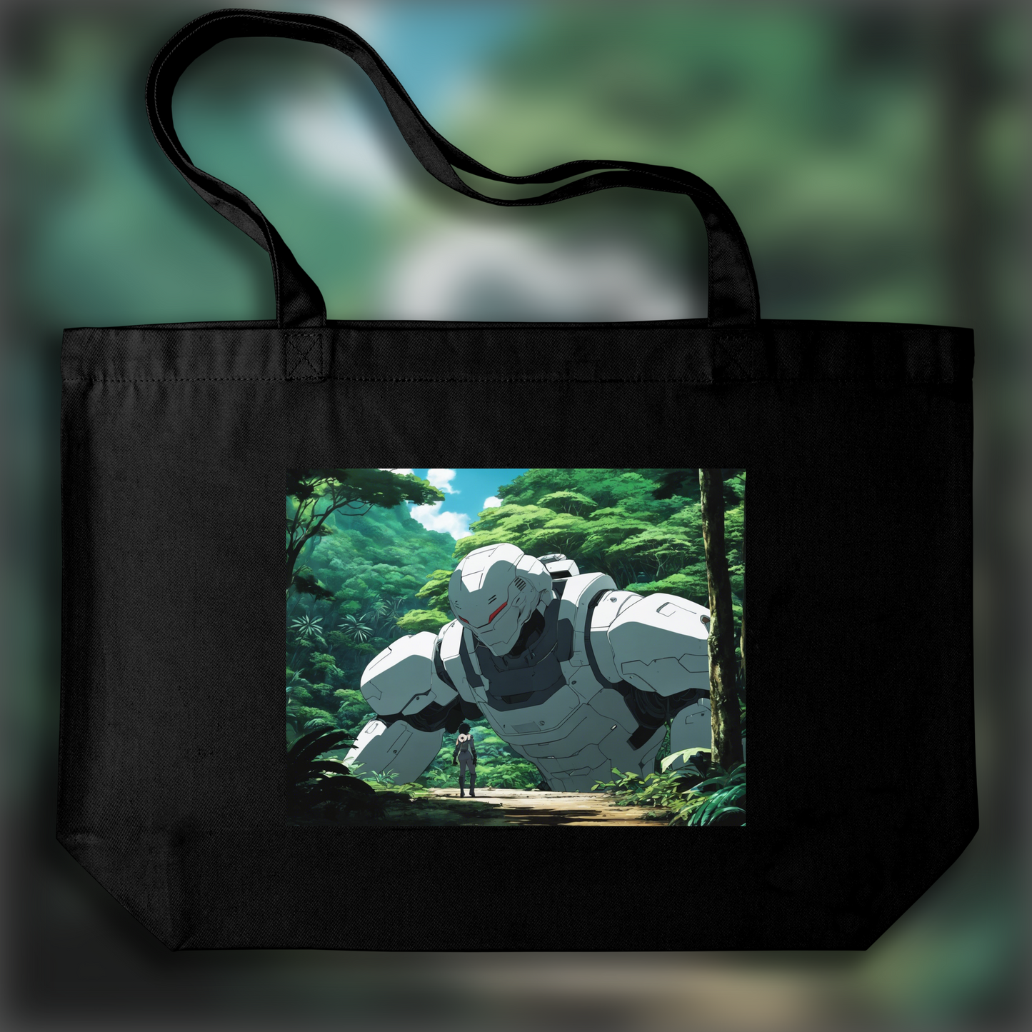 Tote bag - Atmosphère Akira (anime), a white ghost in the shell cyborg in the Seychelles jungle - 4124960360