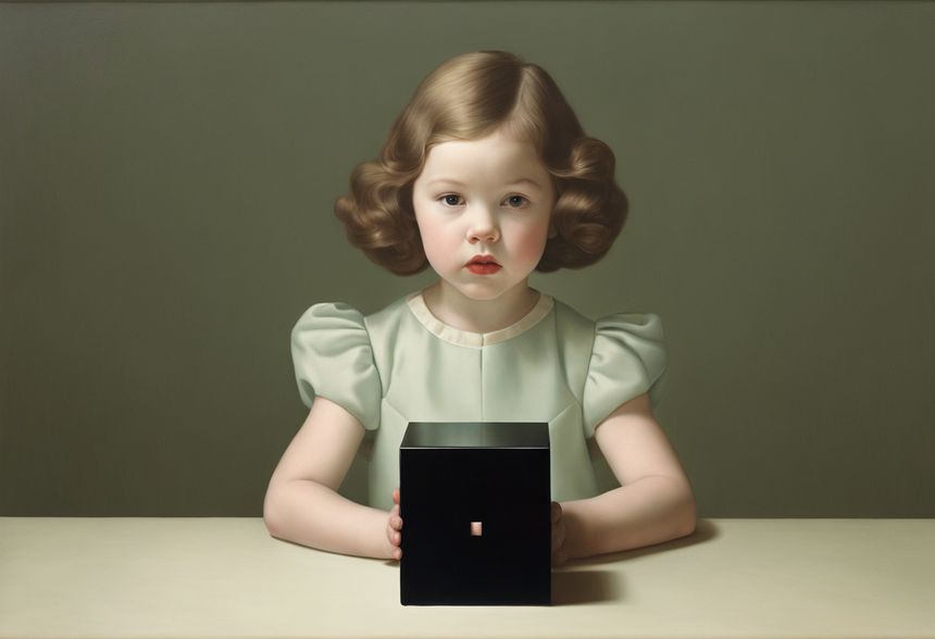 Image - Formal portraits of children with aristocratic rigidity, Girl holding a mysterious black cube - 261773419