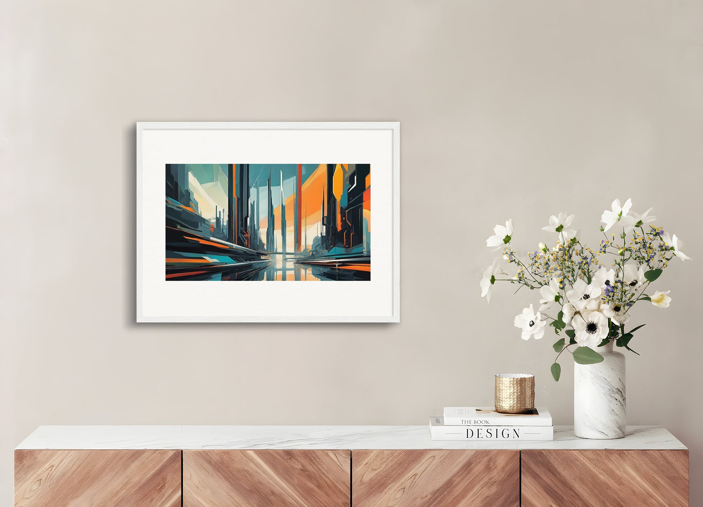 Poster with wood frame: Lyric abstraction, Futuristic city