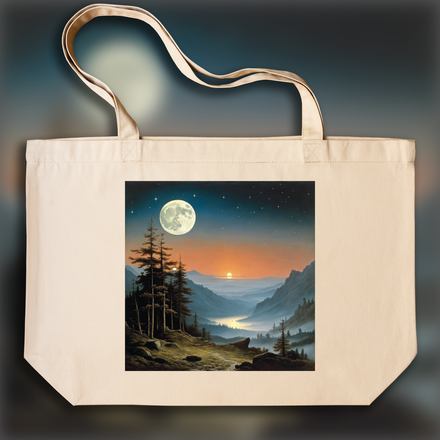 Tote bag - Mesmerizing landscapes invoking spiritual introspection, Moon and starry sky - 3743627154