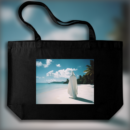 Tote bag - Photographie analogue 35mm, a white ghost in the shell cyborg, Seychelles beach - 3615964658