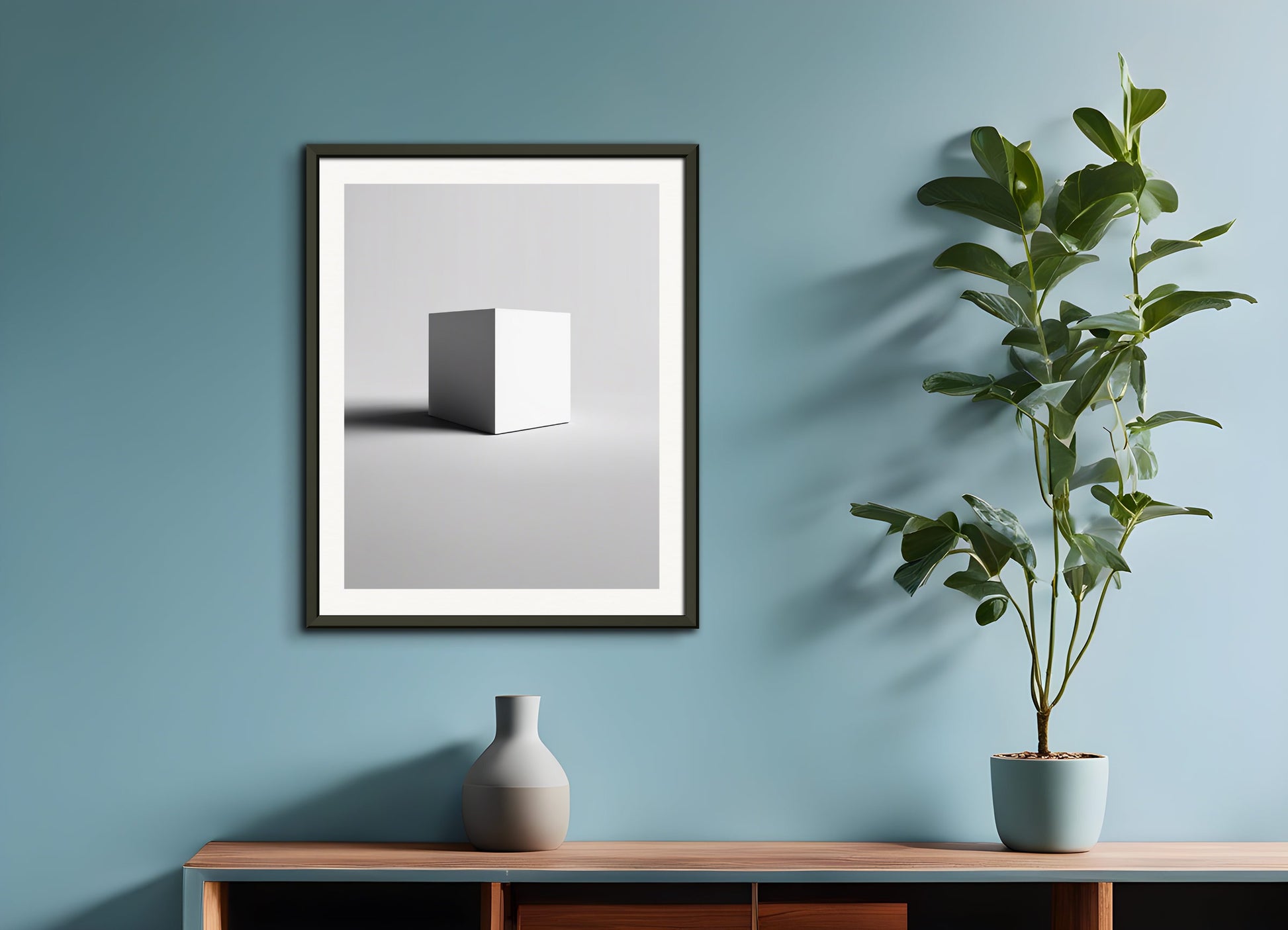 Poster with metal frame: Minimalism art, Cube