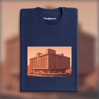 T-Shirt - Symmetrical cinematography with a clean color palette, Brutalist architecture, city - 1555704176