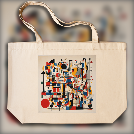 Tote bag - Lines and geometric figures with floating shapes, playful abstract art, musical notes - 525824772