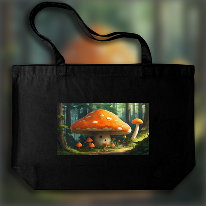 Tote bag - Pièces maîtresses de l'animé japonais contemporain, a big orange mushroom in the forest - 716267395