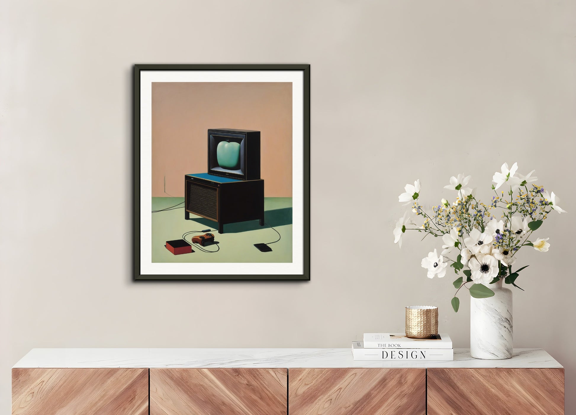 Poster with metal frame: Belgian surrealism, Video game console