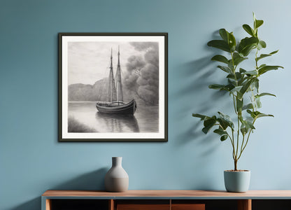 Poster with metal frame: Pencil drawing, Boat