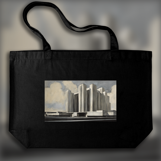 Tote bag - American androgynous expressionist portrait early 20th century, Brutalist architecture, city - 878054590