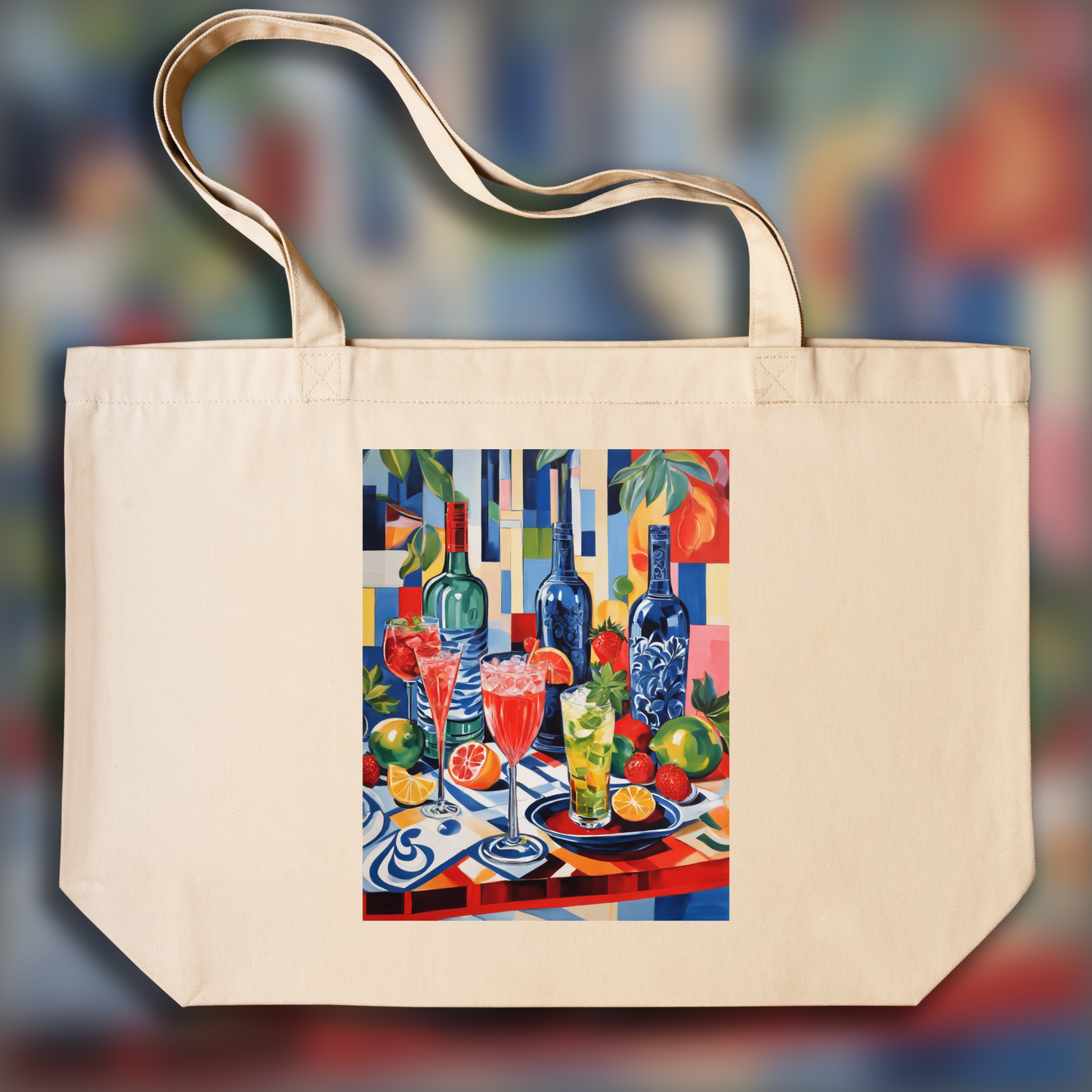 Tote bag - Bright and cheerful scene, playful patterns, Cocktail - 3982889383