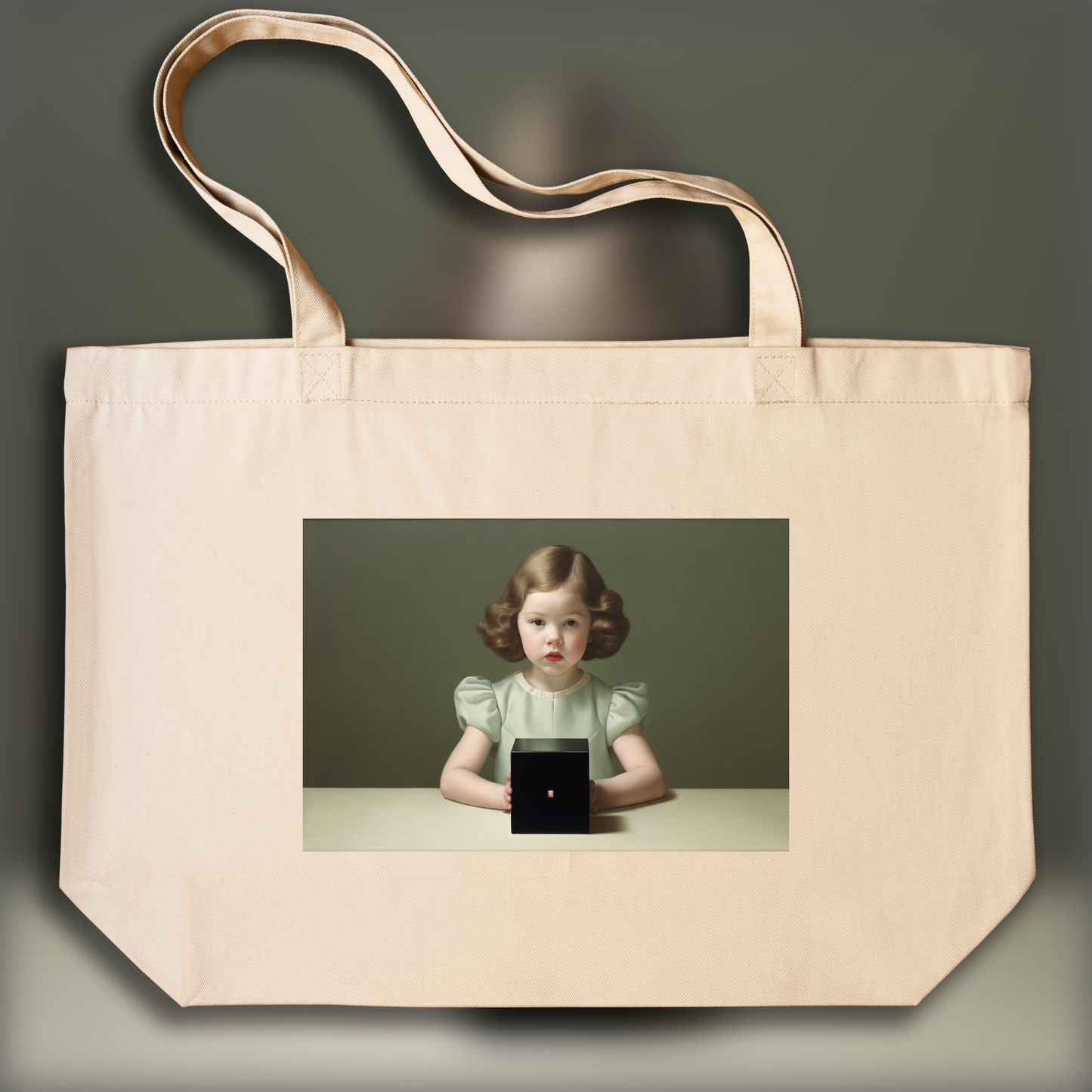 Tote bag - Formal portraits of children with aristocratic rigidity, Girl holding a mysterious black cube - 261773419