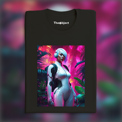 T-Shirt - Neon punk, a white ghost in the shell cyborg in the Seychelles jungle - 1305163940