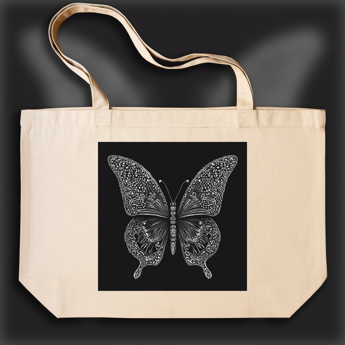 Tote bag - Dotted art with strong contrast, Butterfly - 3212779632