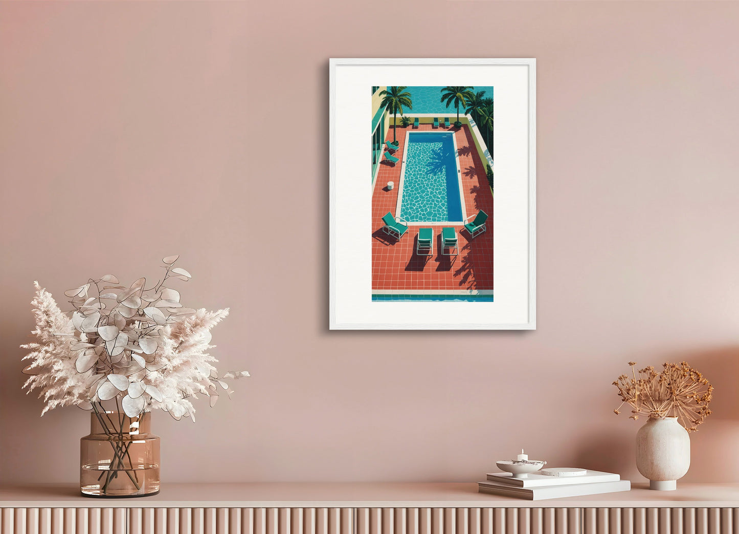 Poster with wood frame: david hockney, pool in a hotel in miami