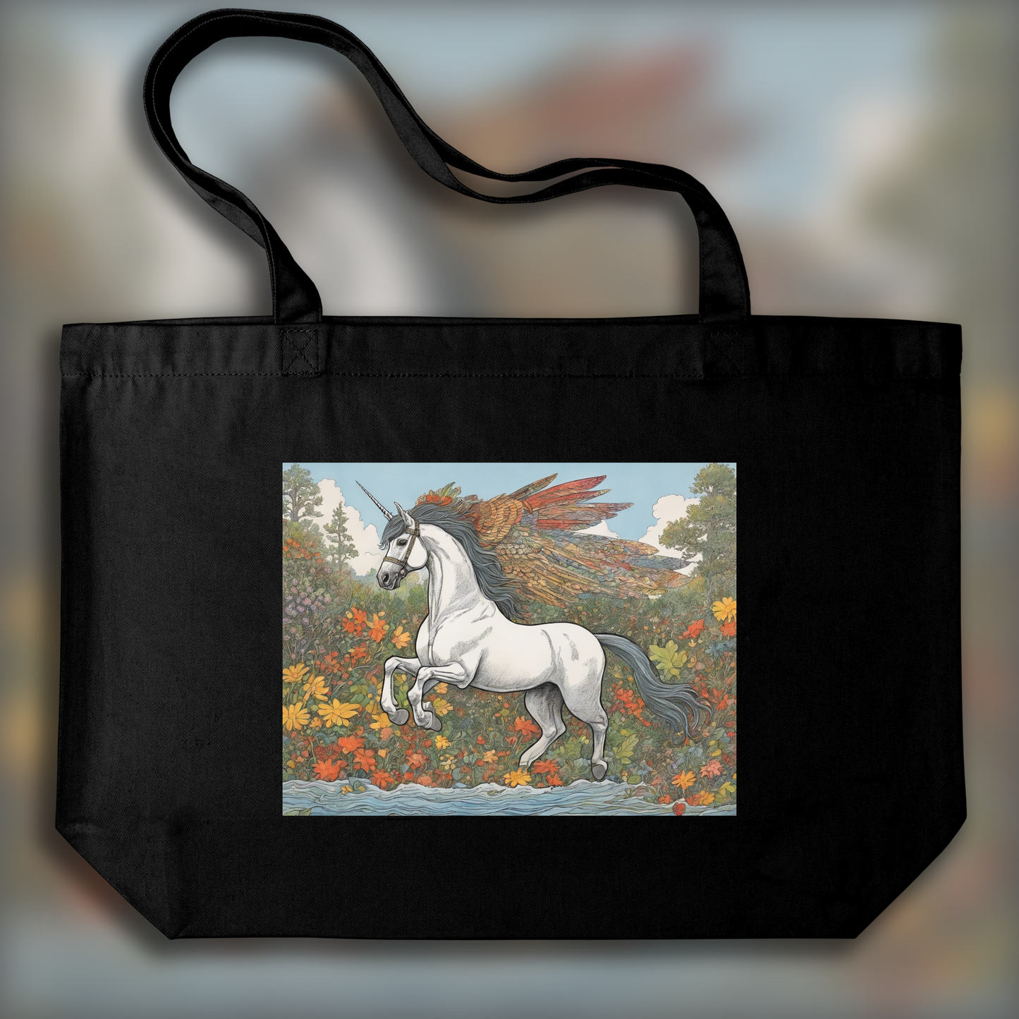 Tote bag - Contemporary naive American comic strip, Unicorn - 3857721083