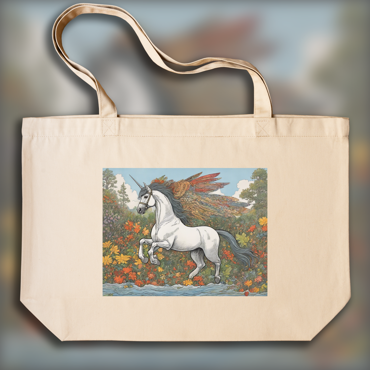 Tote bag - Contemporary naive American comic strip, Unicorn - 3857721083