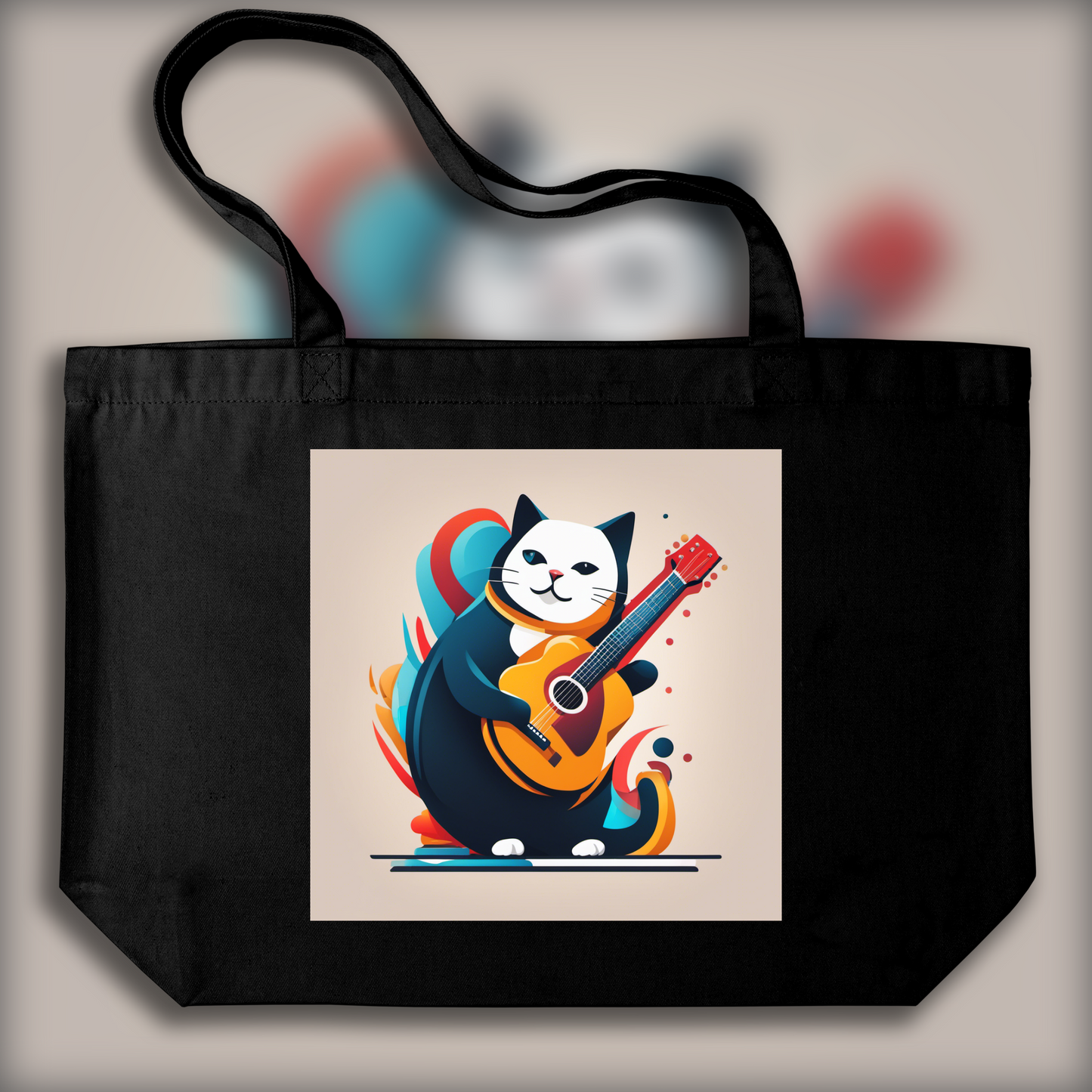 Tote bag - Icône flat, le chat joue de la guitare - 2686688866