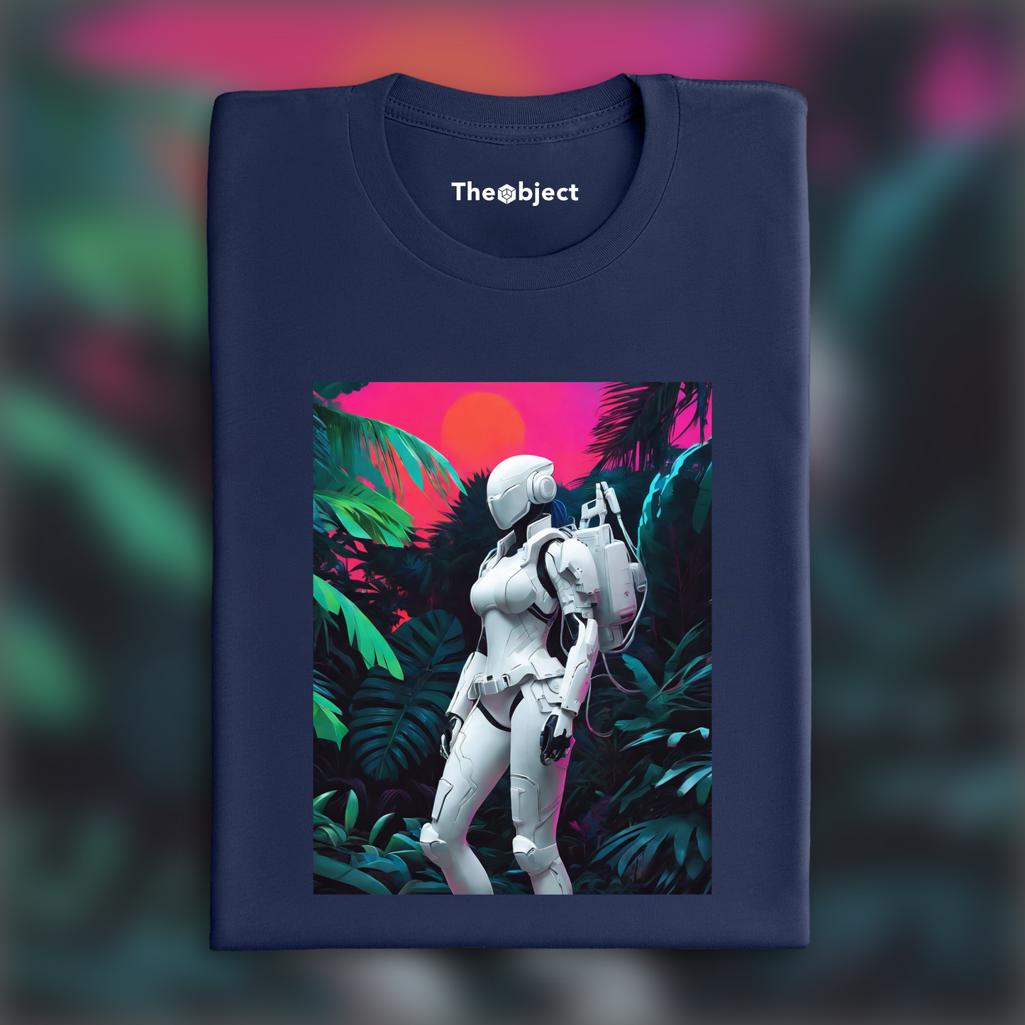 T-Shirt - Neon punk, a white ghost in the shell cyborg in the Seychelles jungle - 2131885836