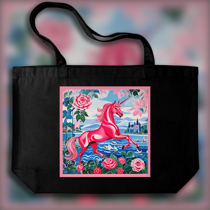 Tote bag - Bright and cheerful scene, playful patterns, Pink unicorn - 817095620