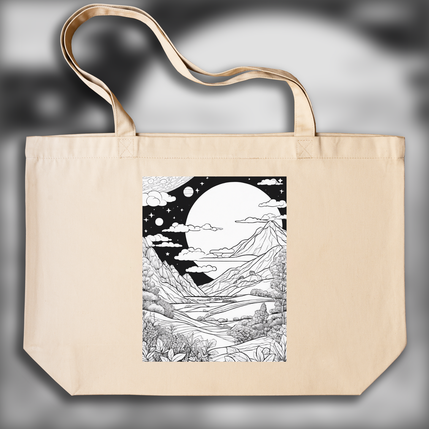 Tote bag - Drawing for coloring, a comet flies towards the earth - 2665634860