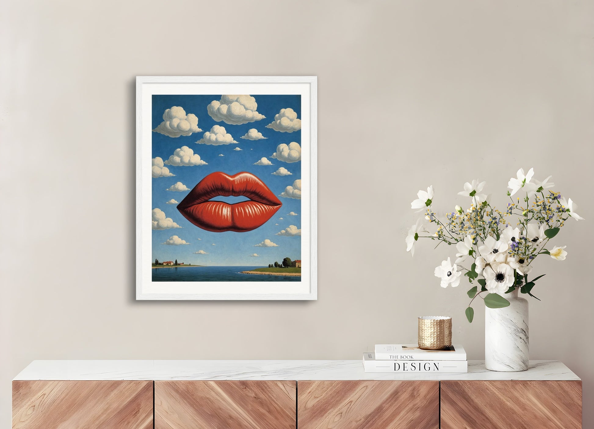 Poster with wood frame: Belgian surrealism, Lips