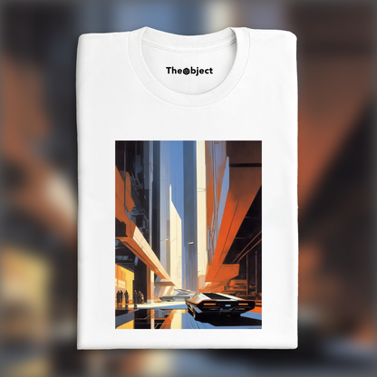 T-Shirt - Futuristic American industrial design, Brutalist architecture, city - 1808224320