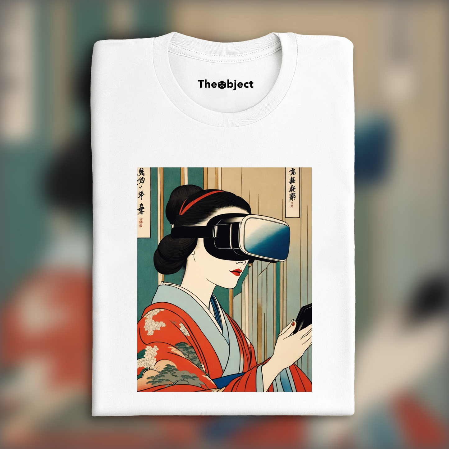 T-Shirt - Poetic ukiyo-e views, fleeting moments, close up of a women with a virtual reality headset - 1903864258