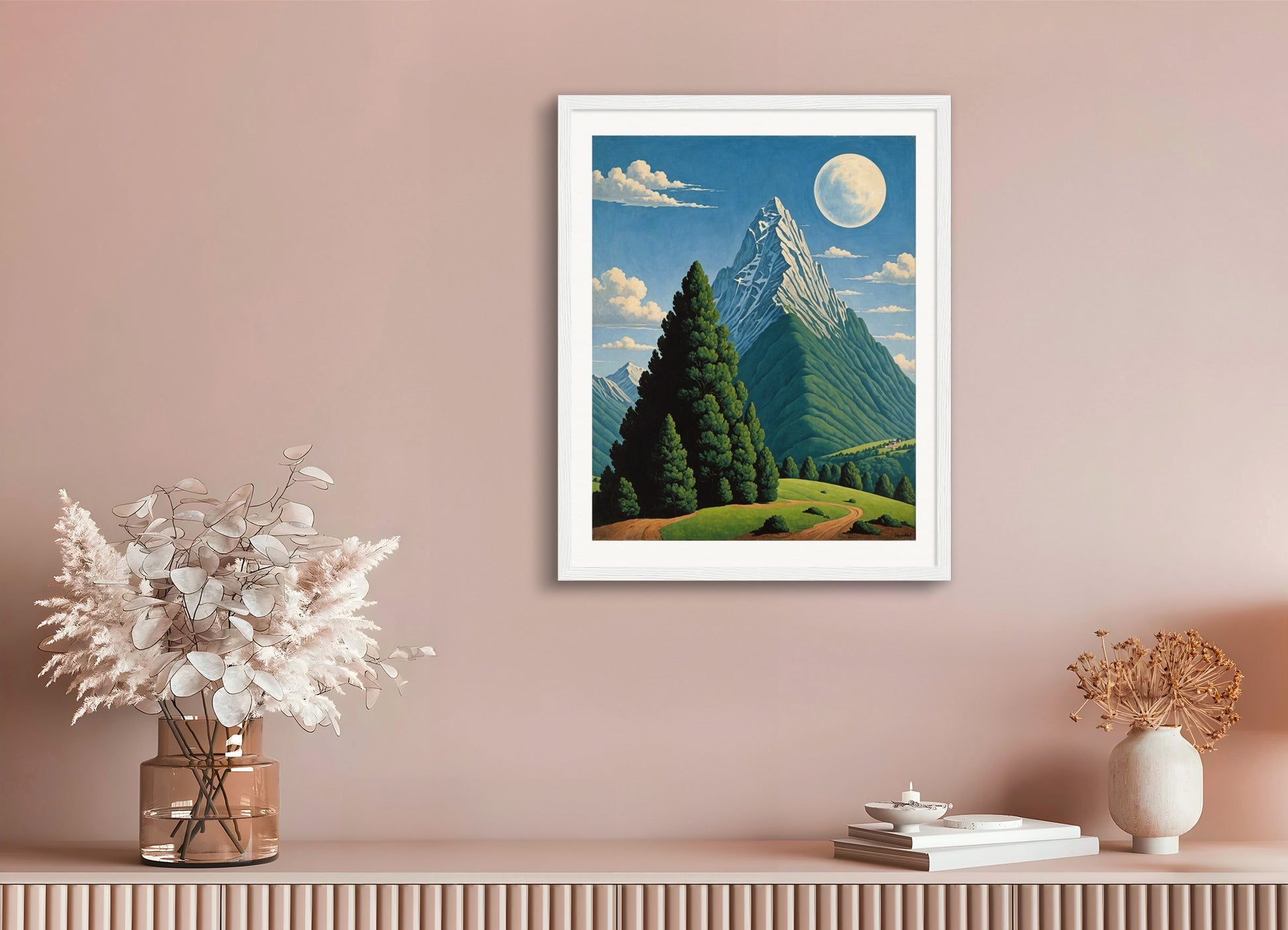 Poster with wood frame: Belgian surrealism, Mountains